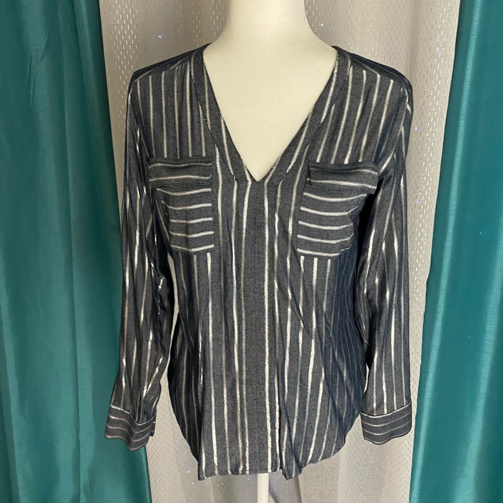 Jean and metallic stripe dress blouse